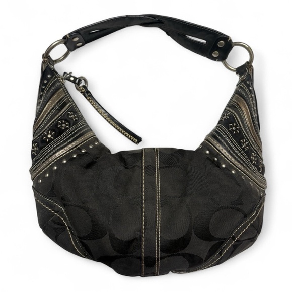 Coach RARE LTD Edition Soho Black Jacquard Studded Grommet Hobo Bag w/ wristlet - Picture 2 of 7